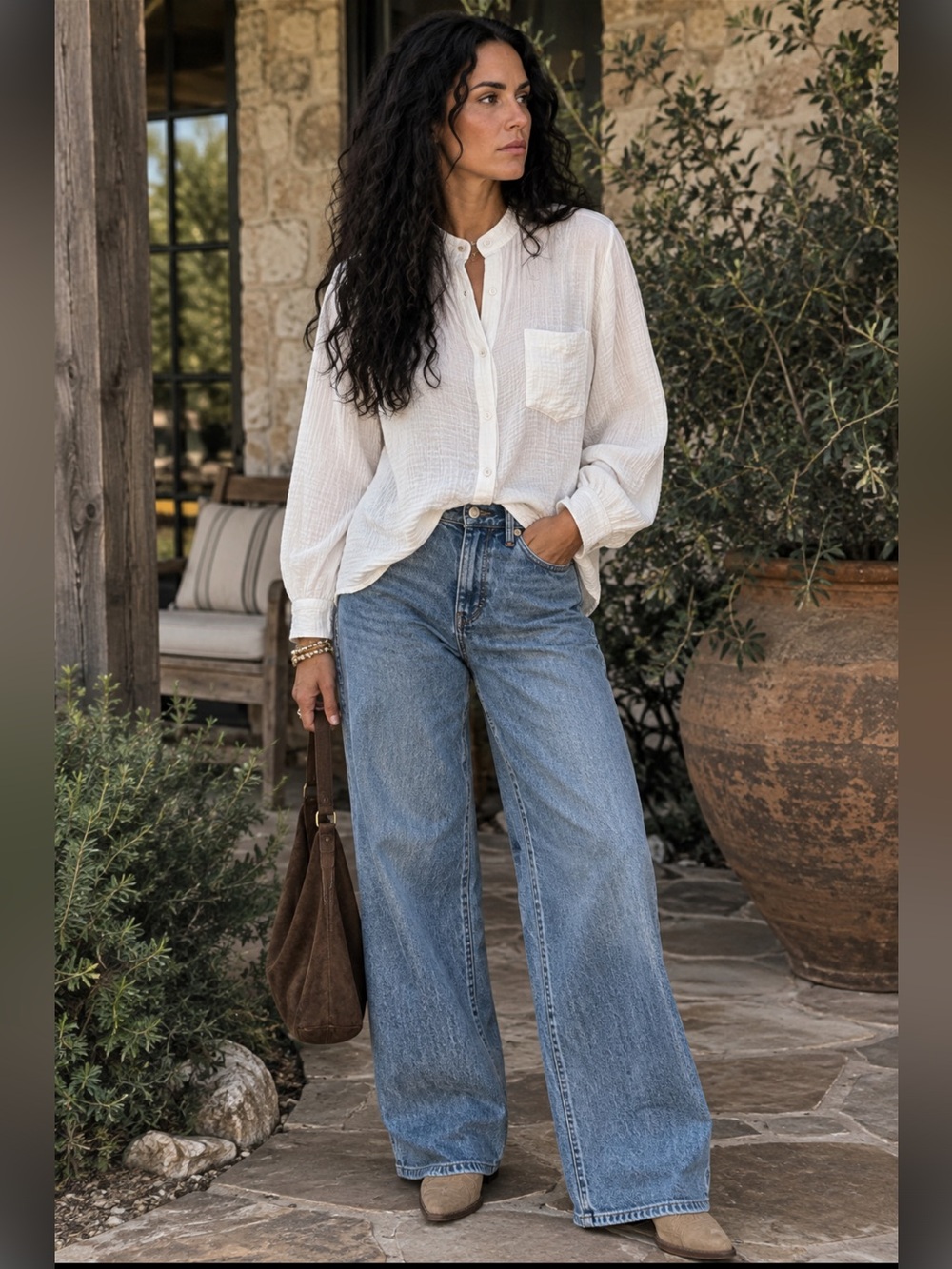 Fifteen Twenty 100% Cotton Gauze Oversized Button Down - Picture 3 of 8